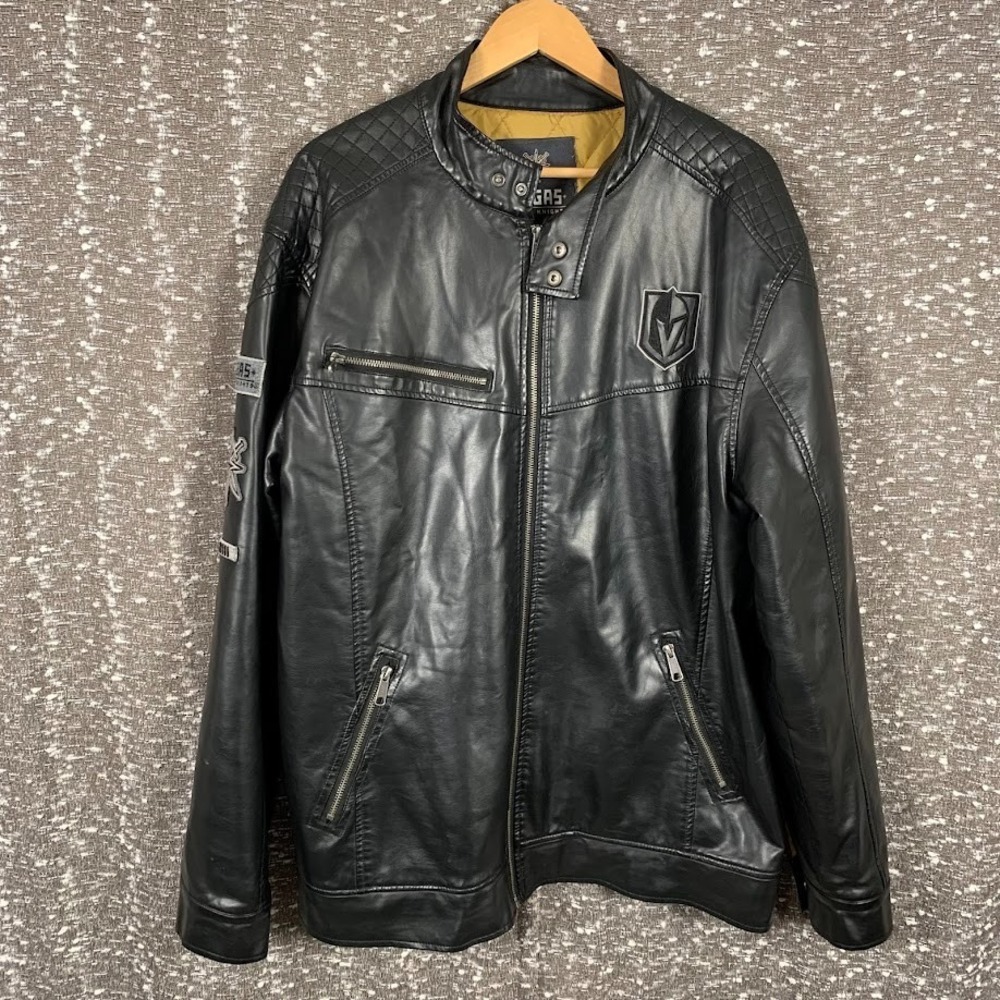 Women's Las Vegas Golden‎ Knights Faux Leather Quilt lined Biker Jacket Size 2XL